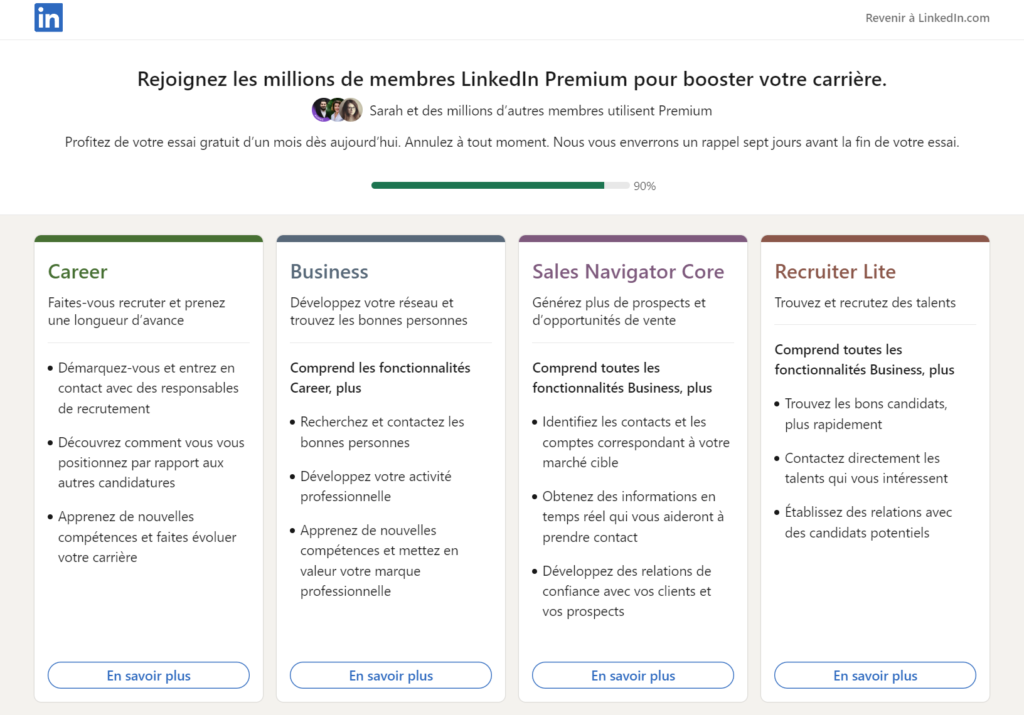Les différentes offres de LinkedIn Premium