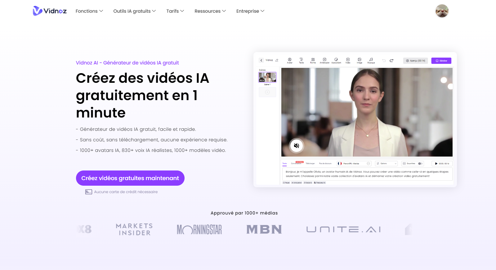 Vidnoz AI : Top plate-forme d’IA facilite la création vidéo gratuite en ligne