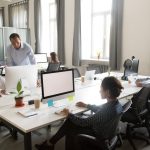 Diverse multi-ethnic people employees working together in shared