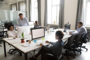 Diverse multi-ethnic people employees working together in shared