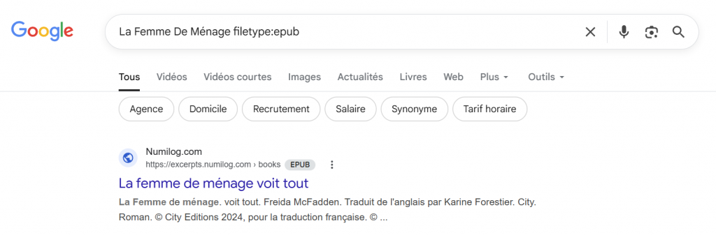 Tapez simplement "Titre du Livre" filetype:epub