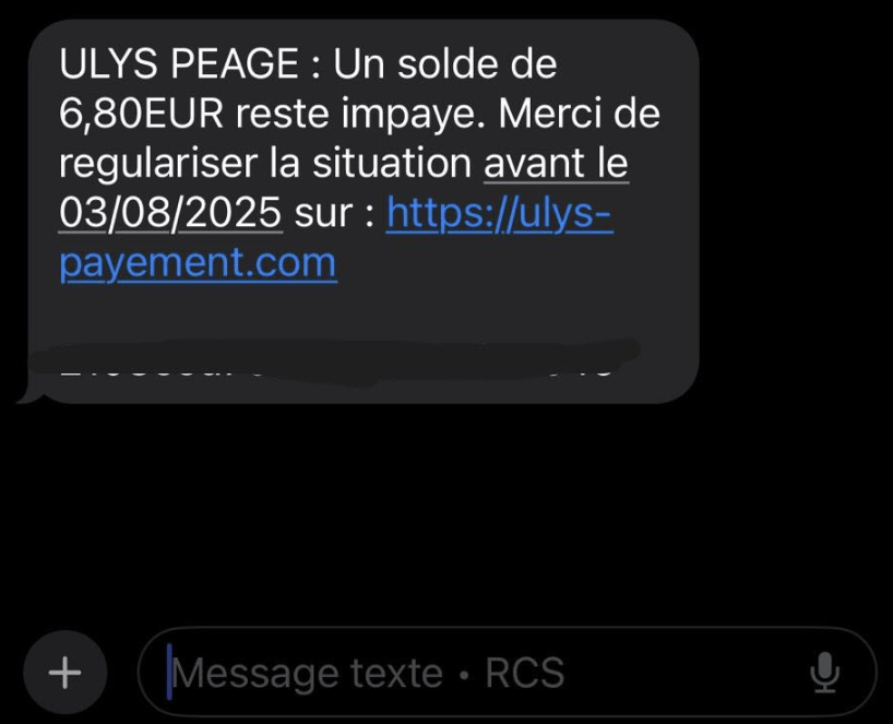 À quoi ressemble l'arnaque Ulys péage ?