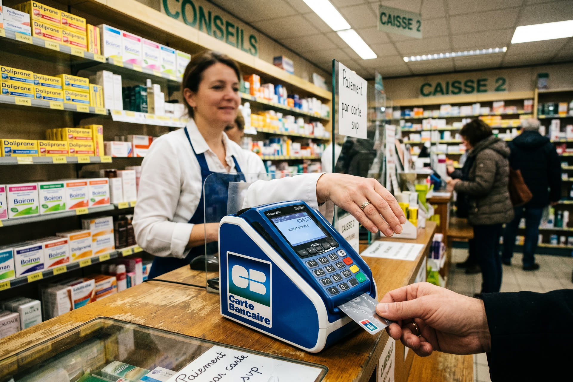Terminal de paiement dans une pharmacie francaise