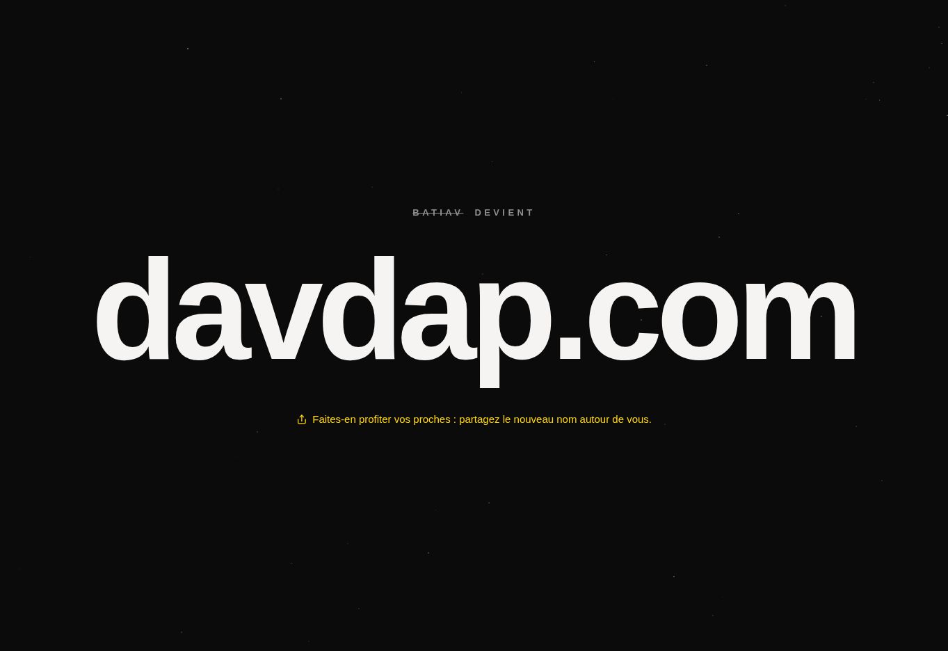 Page Batiav annonçant davdap.com le 25 juillet 2026 — statut recontrôlé le 1er août 2026