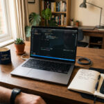Laptop avec editeur de code sur un bureau a domicile