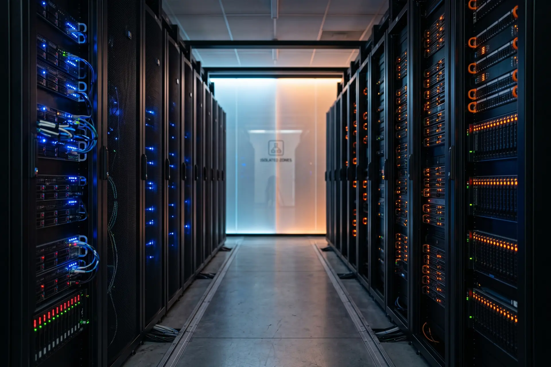 Cross-tenant isolation IA - datacenter avec serveurs isolés