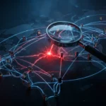 Cyber supply chain : pourquoi l'attaque MOVEit a fait 2 773 victimes et comment votre entreprise peut éviter la suivante Reseau mondial de fournisseurs connectes avec point de breach rouge central, illustration de la cyberattaque supply chain MOVEit