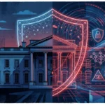 Décret IA cybersécurité de Trump : ce que change le nouvel encadrement des modèles avancés Décret IA cybersécurité Trump : Maison-Blanche avec bouclier numérique, motifs de circuits et symboles IA, illustrant la régulation des modèles avancés
