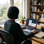 Bureau moderne avec laptop, smartphone et carnet de notes pour la protection des données personnelles