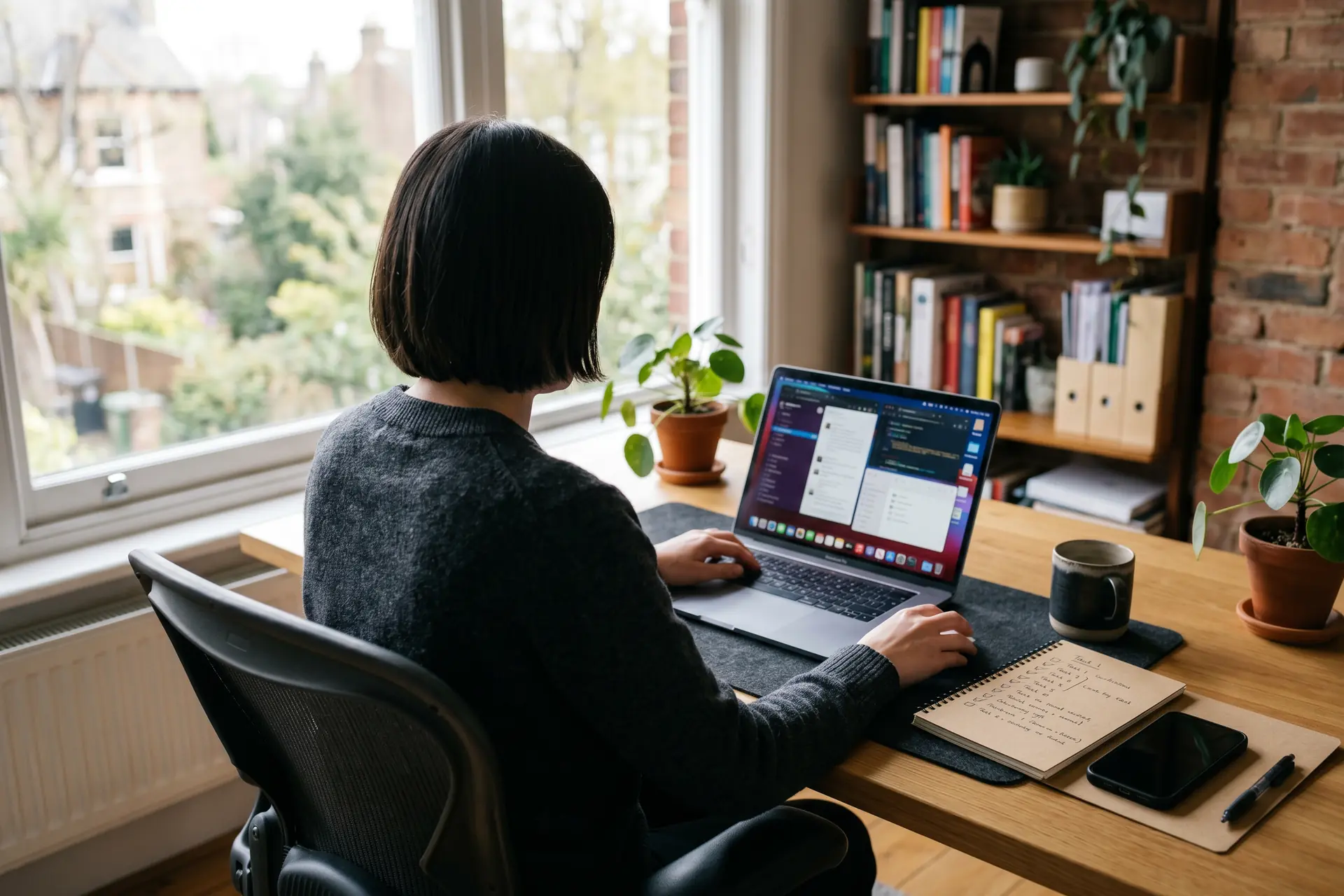 Bureau moderne avec laptop, smartphone et carnet de notes pour la protection des données personnelles