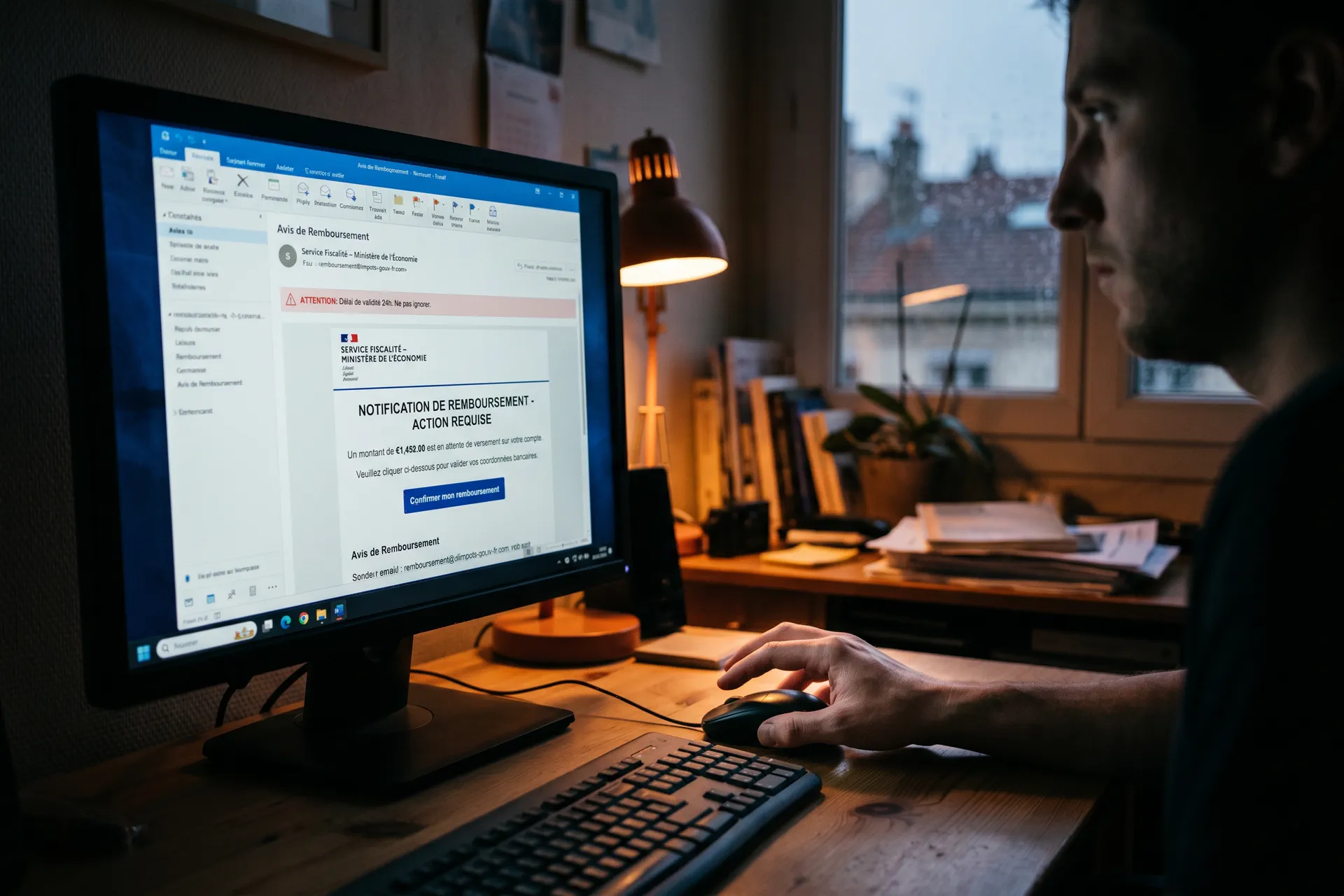 Ecran sombre faux email remboursement CAF ou Impots