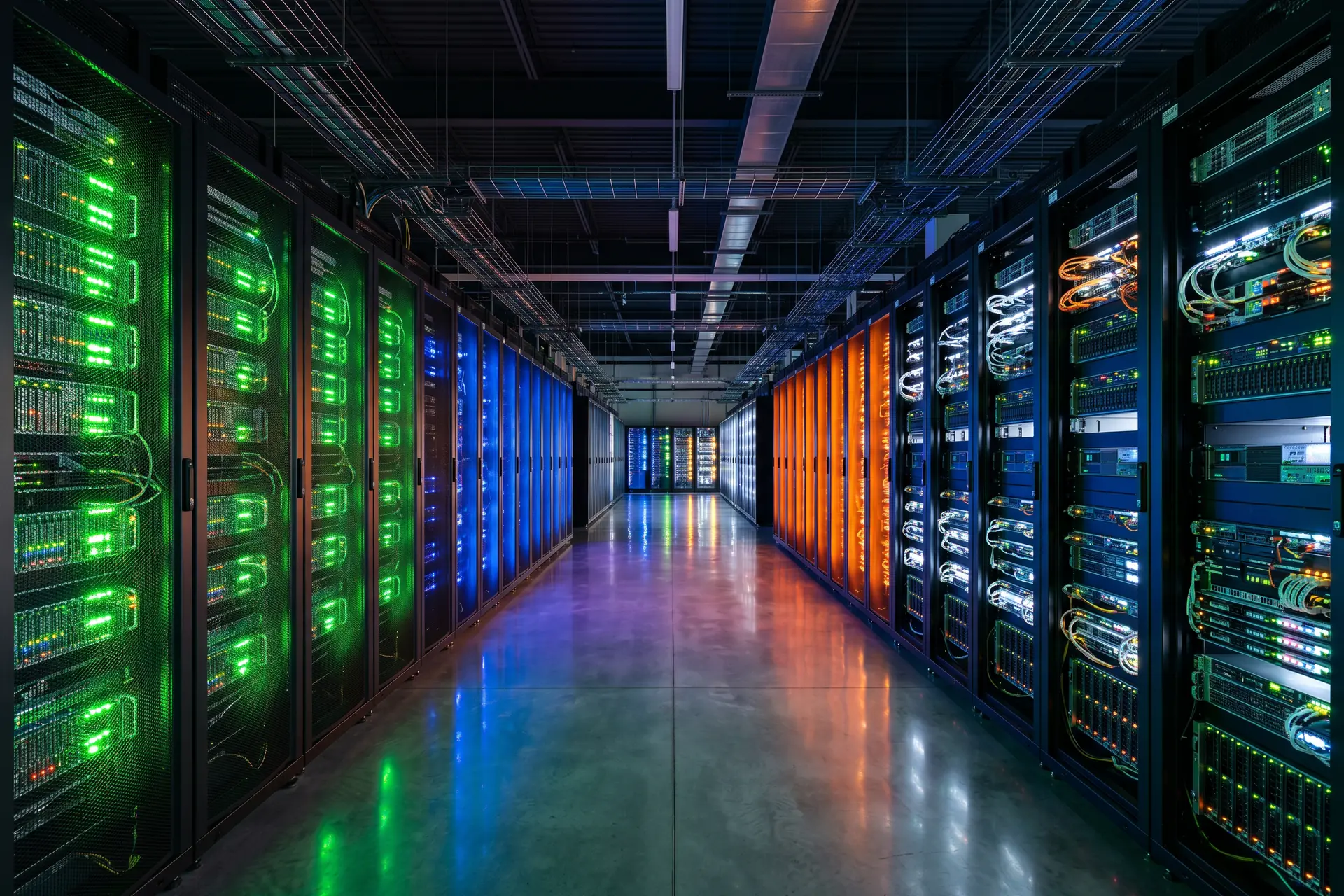 Bataille des GPU IA 2026 - racks de serveurs aux couleurs différentes