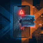 Piratage Instagram Meta AI : smartphone fissuré avec bulle de chat numérique et voyant d’alerte rouge, symbolisant la manipulation d’un chatbot IA