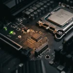 Vue macro d une carte mere avec chip TPM 2.0 mis en valeur, illustrant la racine de confiance materielle