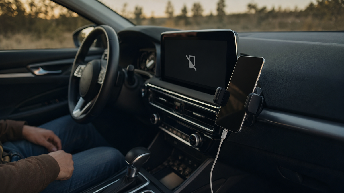 Smartphone relié à l’écran d’une voiture avec une connexion interrompue