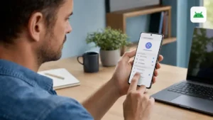 Utilisateur consultant Android System Intelligence sur un smartphone Android