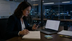 Responsable de bureau documentant une activité Outlook suspecte avant de sécuriser le compte.
