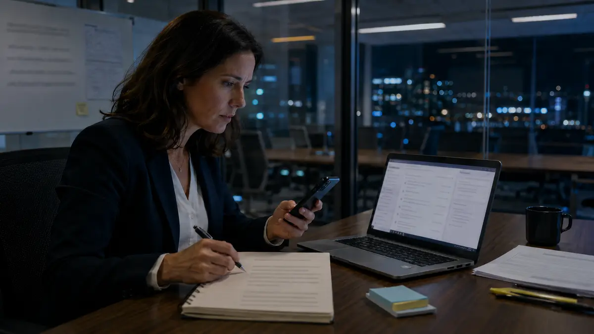 Responsable de bureau documentant une activité Outlook suspecte avant de sécuriser le compte.