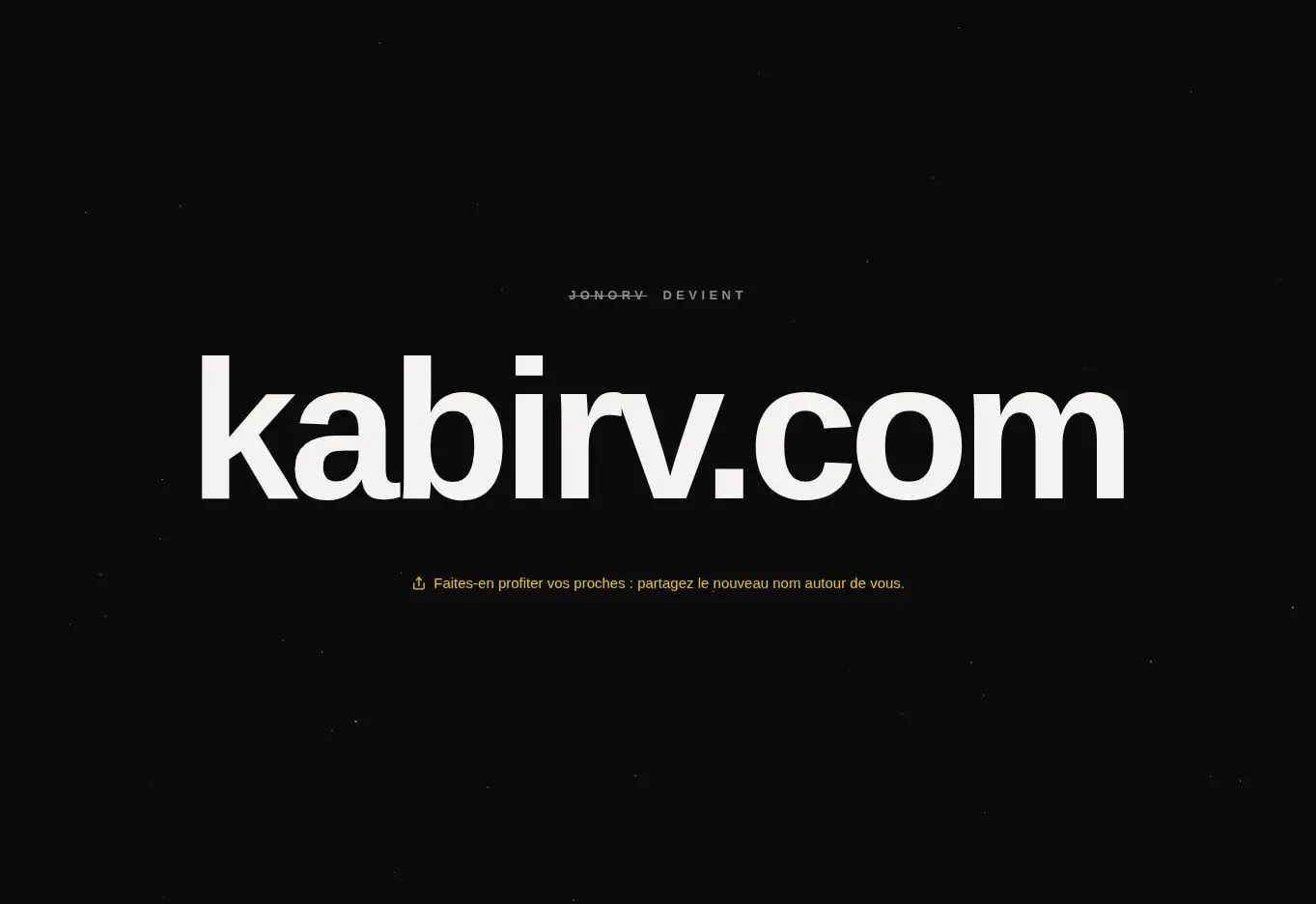 Capture de Jonorv annonçant Kabirv comme nouveau nom le 23 juillet 2026 — statut recontrôlé le 1er août 2026