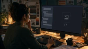 Créatrice face à une génération d’image bloquée dans un outil d’intelligence artificielle.