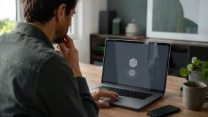 Utilisateur face à une erreur de demande ChatGPT affichée sur un ordinateur portable
