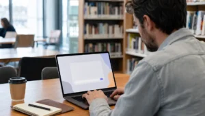 Personne ouvrant la page d’accueil de ChatGPT sur un ordinateur sans être connectée