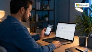 Utilisateur vérifiant un code à usage unique Microsoft reçu sur son téléphone