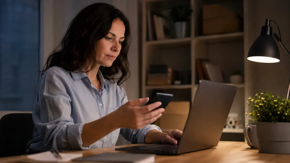 Personne vérifiant une alerte de sécurité de compte sur un ordinateur et un smartphone