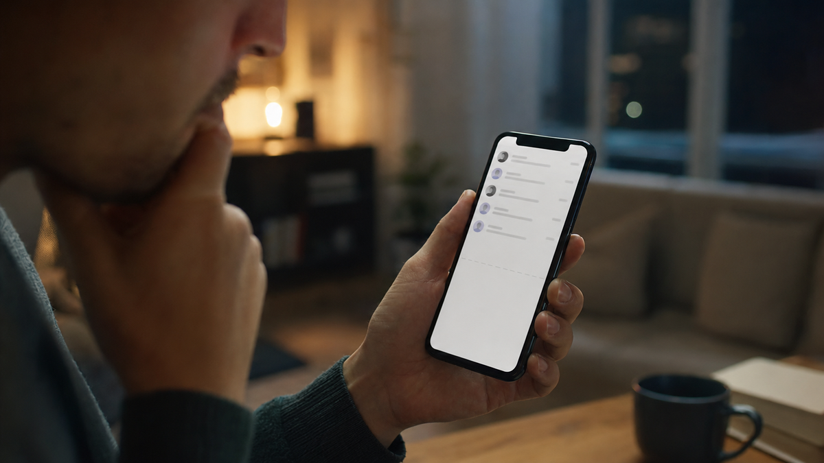 Homme consultant une conversation Instagram disparue sur son smartphone