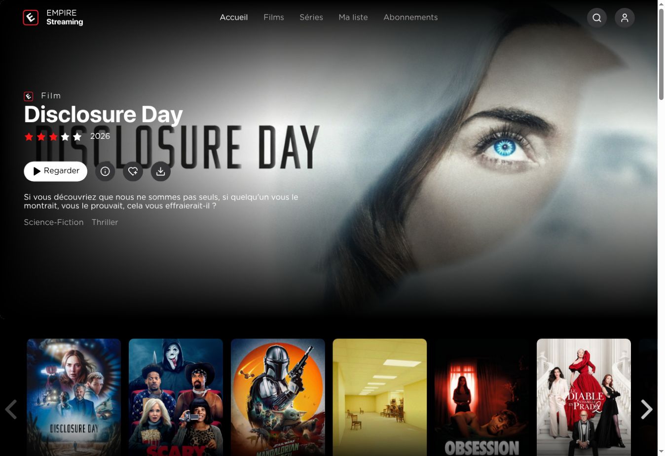Capture du 24 juillet 2026 montrant le catalogue affiché sur empire-streamin.online — statut recontrôlé le 1er août 2026
