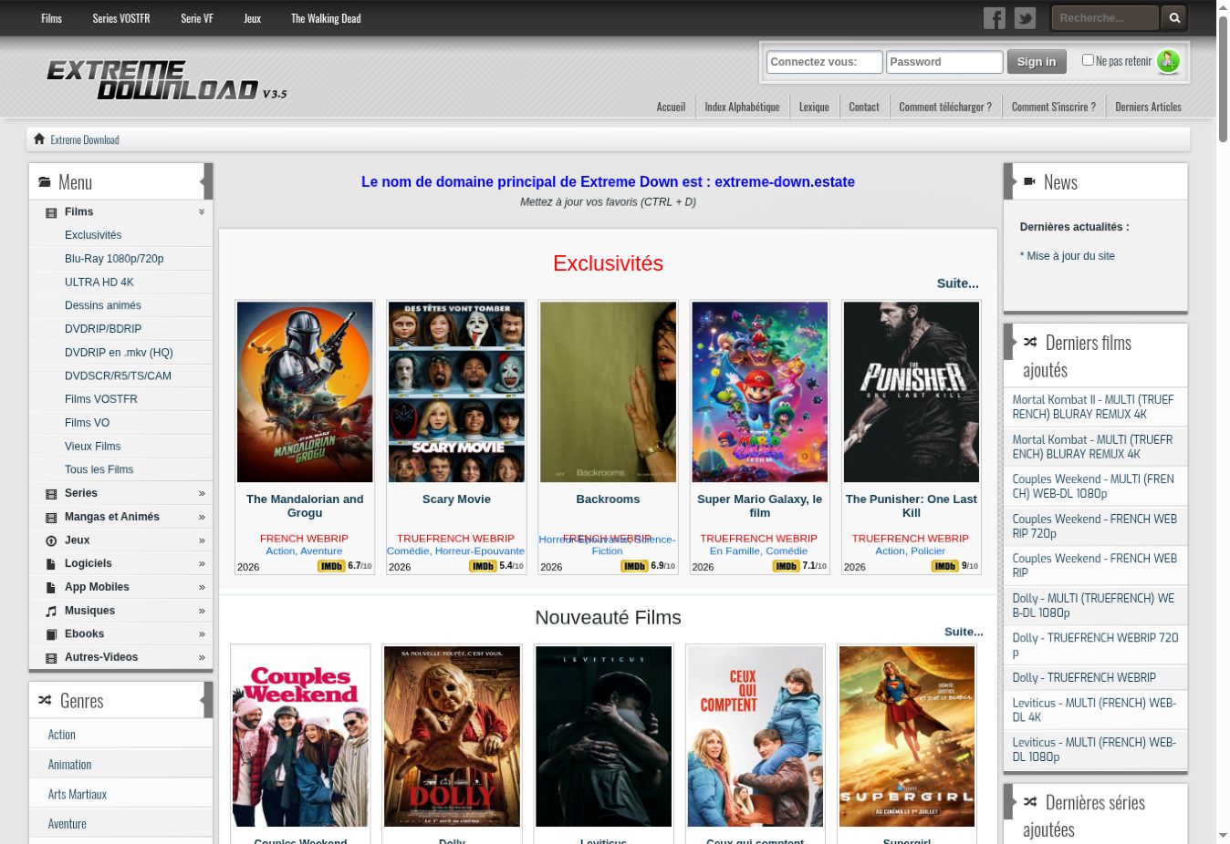 Capture d’Extreme Download sur extreme-down.estate le 28 juillet 2026 — statut recontrôlé le 1er août 2026