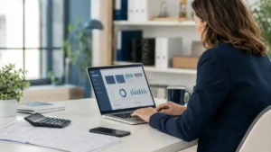 Plateforme agréée : pourquoi l’État l’a rendue obligatoire dès septembre 2026 Professionnelle préparant la facturation électronique sur une plateforme agréée