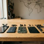 DIPP : définition, exemple et différence avec la DIT Composants d'un smartphone disposés sur un bureau, illustration de la DIPP (décomposition internationale du processus productif)