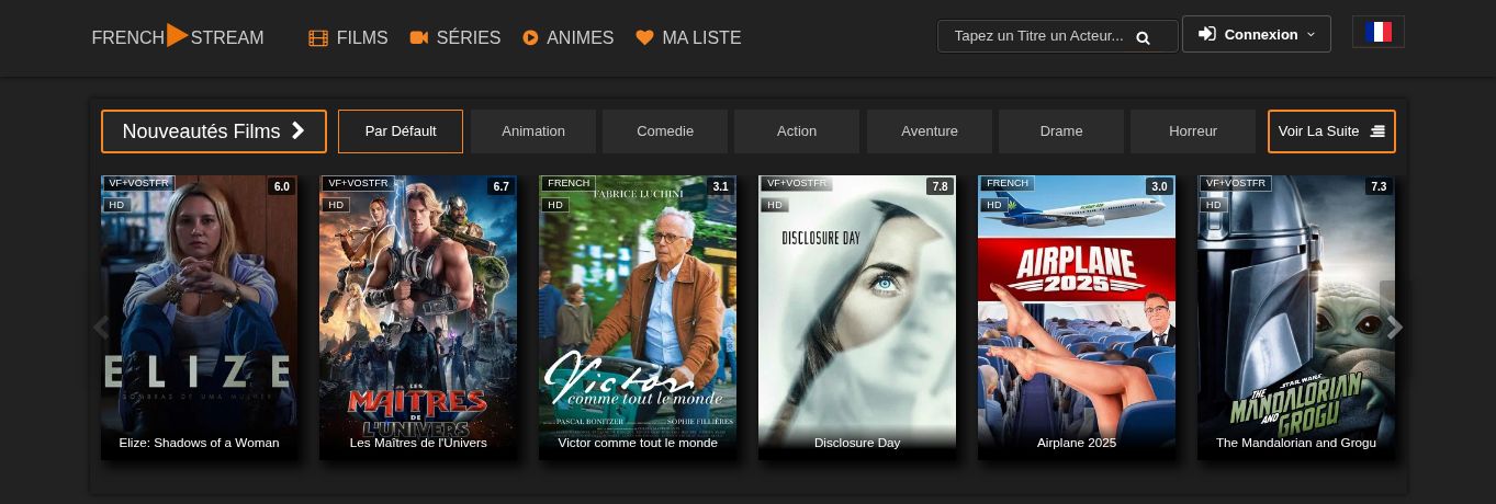 Capture du 22 juillet 2026 montrant l’en-tête French Stream servi par fs20.lol
