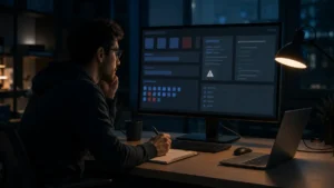Développeur documentant un échec interne Gemini sur un poste de travail nocturne.