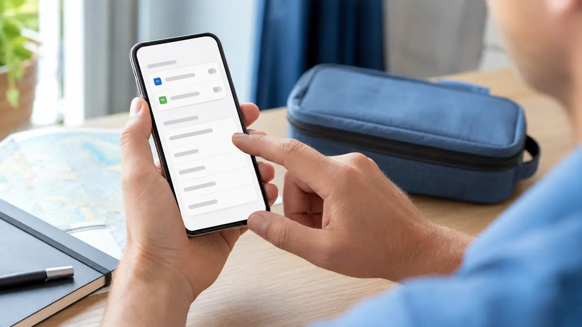 Personne vérifiant les réglages de messagerie et de ligne eSIM sur un smartphone sans marque