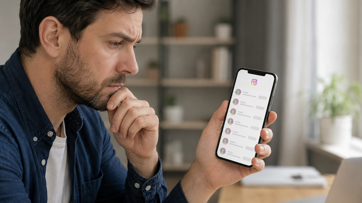 Utilisateur vérifiant des abonnements Instagram inconnus sur son téléphone