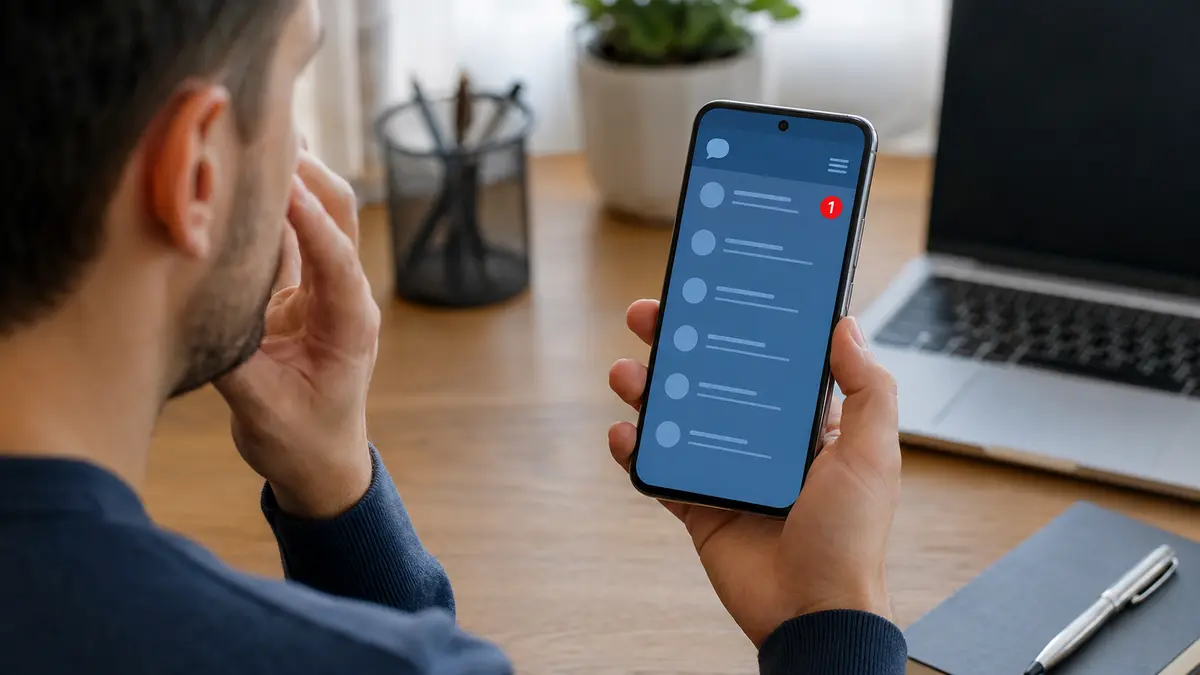 Utilisateur regardant une notification de message non lu sans nouvelle conversation sur son téléphone
