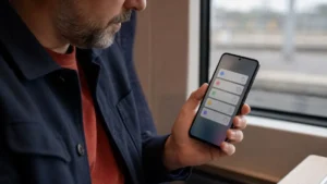 Utilisateur vérifiant des notifications retardées sur un smartphone Android générique