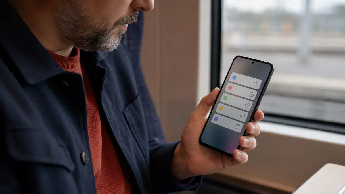 Utilisateur vérifiant des notifications retardées sur un smartphone Android générique