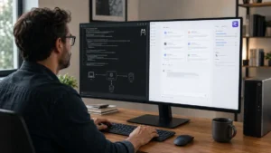 Ollama vs LM Studio : lequel choisir pour une IA locale ? Développeur comparant Ollama et LM Studio pour exécuter des modèles d’intelligence artificielle en local