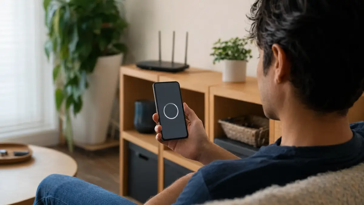 Personne regardant un téléphone Android pendant un téléchargement bloqué