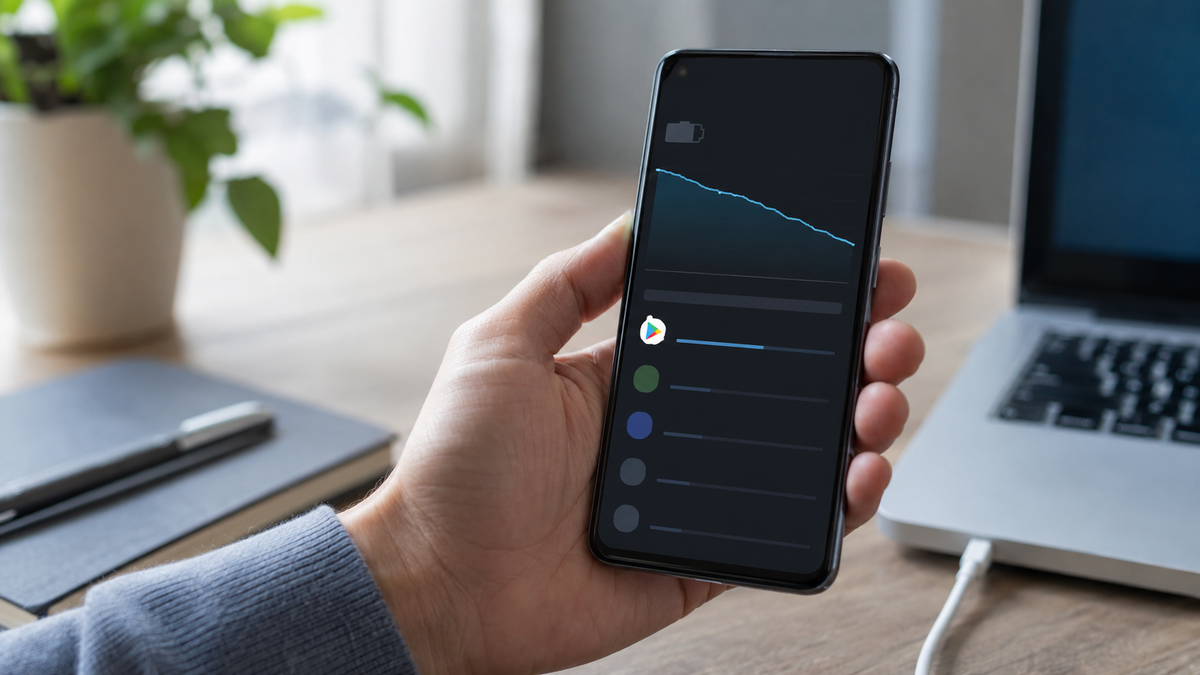 Téléphone Android affichant une forte consommation de batterie liée aux Services Google Play