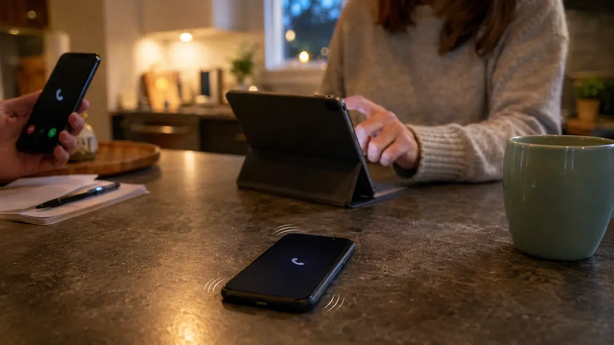 Téléphone vibrant sans écran d’appel entrant pendant que sa propriétaire contrôle les notifications.