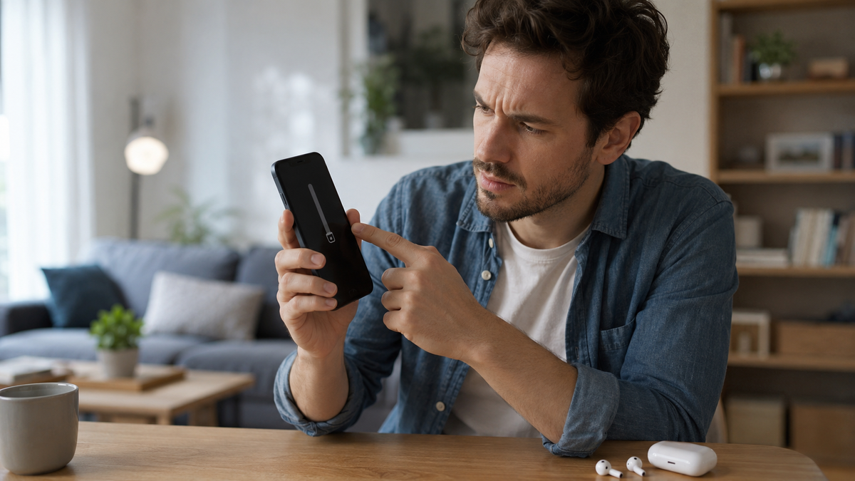 Utilisateur vérifiant le volume qui baisse sur l’écran de son téléphone