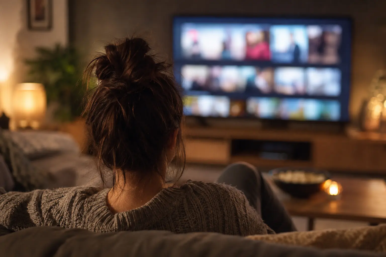 Personne regardant un catalogue de streaming sur une télévision – Vatrab
