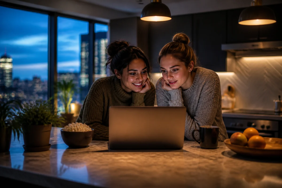 Jeune femme regardant une plateforme de streaming sur son ordinateur portable