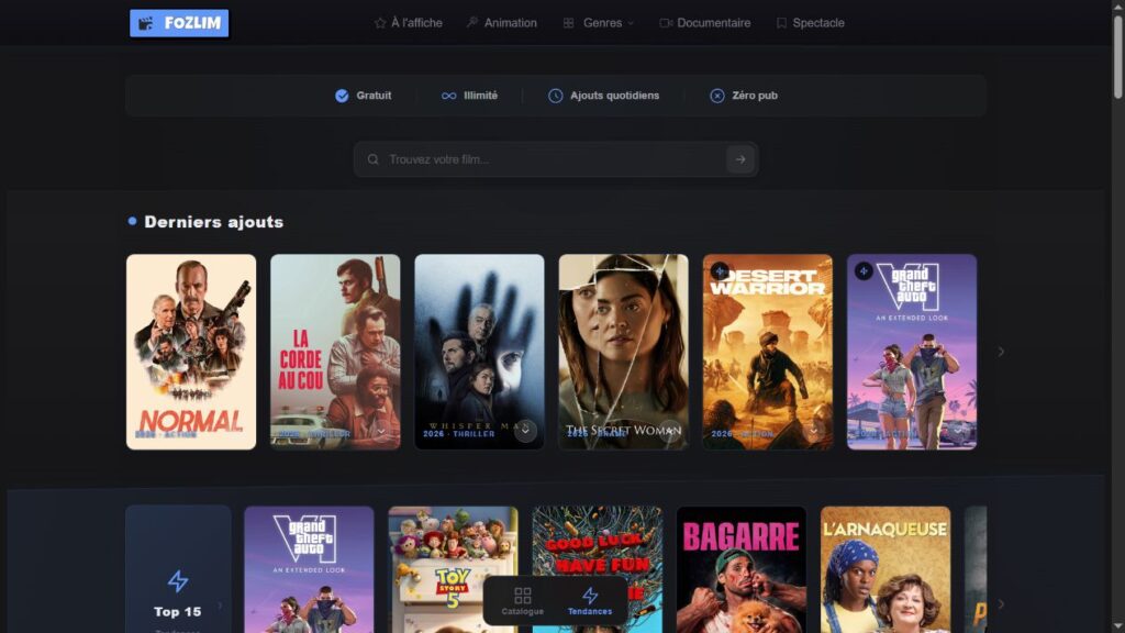 Catalogue de films Fozlim observé sur fozlim.com le 1er septembre 2026
