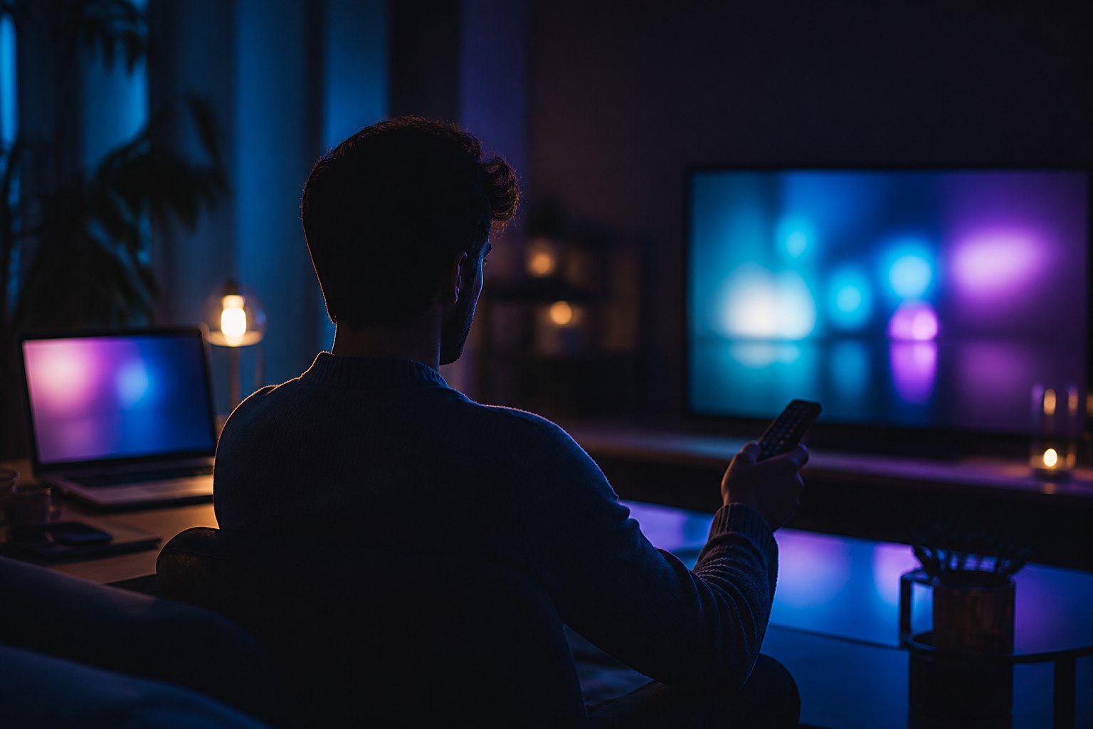 Scène éditoriale abstraite évoquant Motomaz et le streaming de films et séries
