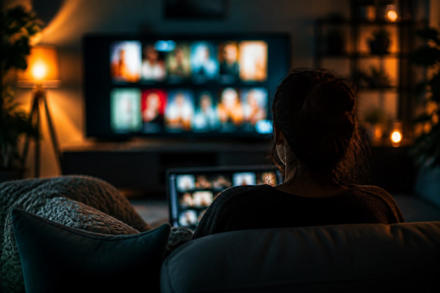 Scène éditoriale abstraite évoquant Pokmiv et le streaming de films et séries
